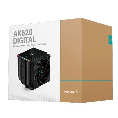 
Deepcool AK620 Digital Zero Dark CPU Cooler, 500~1850 RPM Fan Speed, 68.99 CFM Airflow, Fluid Dynamic Bearing, Real-Time Status Screen, Black | R-AK620-BKADMN-G