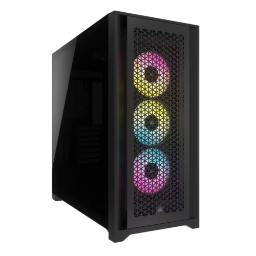 Corsair iCUE 5000D RGB AIRFLOW Mid-Tower Case, 3x AF120 RGB ELITE Fans, iCUE Lighting Node PRO Controller, High-airflow Design, 9x Expansion Slots, 6 Drive Bays, Black | CC-9011242-WW