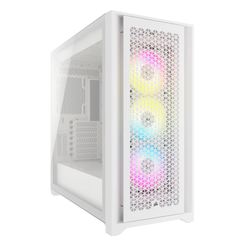 iCUE 5000D RGB AIRFLOW Mid-Tower Case, True White - 3x AF120 RGB ELITE - White Fans - iCUE Lighting Node PRO Controller - High-airflow Design