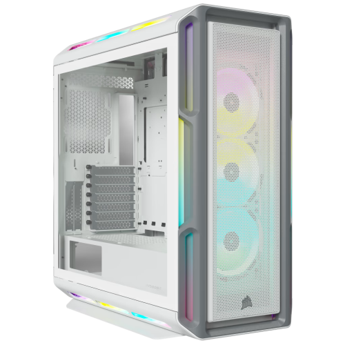 Corsair ICUE 5000T RGB Tempered Glass Mid Tower ATX PC Case, Tempered Glass, 9x Expansion Slots, 6x Drive Bays, RGB’s Contoured Curves & 208 Individually Addressable RGB LEDs White| CC-9011231-WW 