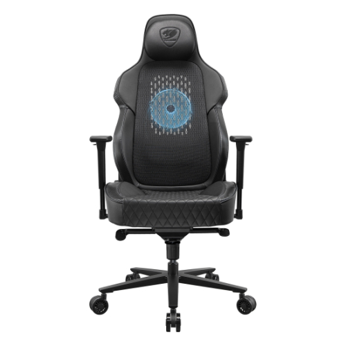 COUGAR NxSys Aero Gaming Chair with Integrated RGB Fan & Premium PVC Leather, Adjustable 3D Armrests, Elastomeric Mesh, Durable Steel Frame, 3" Wheels, 160kg Max Weight, Black 3MARP0RB.0001,4710483776472