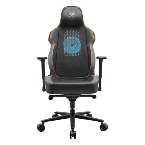 COUGAR NxSys Aero Gaming Chair with Integrated RGB Fan & Premium PVC Leather, Adjustable 3D Armrests, Elastomeric Mesh, Durable Steel Frame, 3" Wheels, 160kg Max Weight, Black-Orange 3MARP0RB.0001,4710483776472