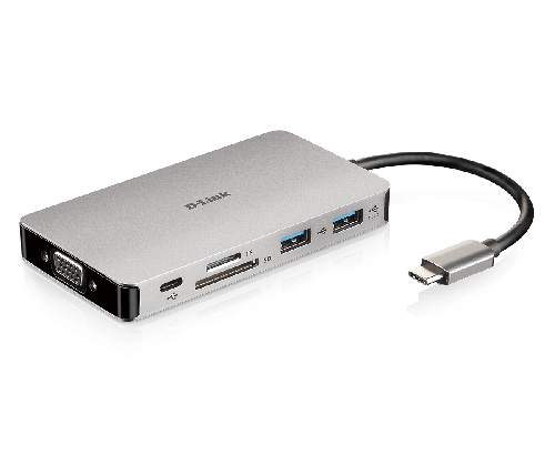 D-Link 9-in-1 USB-C Hub with HDMI/VGA/Ethernet/Card Reader/Power Delivery, USB-C and Thunderbolt 3 compliant, HDMI resolution up to Ultra-HD 4K @ 30Hz VGA resolution up to 1080p @ 60 Hz  | DUB-M910