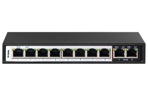 10-Port PoE Switch with 8 Long Reach 250m PoE Ports and 2 Uplink Ports