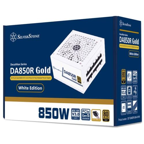 SilverStone DA850R Fully Modular Power Supply, 80 PLUS Gold, 850W ATX 3.0 & PCIe 5.0, Active PFC, Silent 120mm Fan, Advanced Protections, 12V-2x6 PCIe Connector, White | SST-DA850R-GMA-WWW