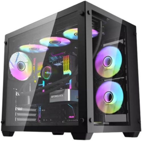 DarkFlash C285 ATX Mid Tower PC Case, 0.6mm SPCC Steel Thickness, 6x DM12F Fans, 7 Expansion Slots, Up To 360mm Radiator Support, Fan Support 120 / 140mm, Tempered Glass Side Panel, Black | C285-B
