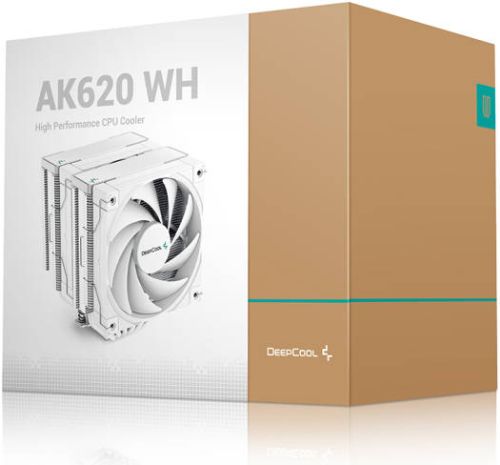 
DeepCool AK620 High Performance Dual Tower CPU Cooler, 500-1850 RPM Fan Speed, 68.99 CFM Airflow, 4 Pin PWM Connector, Fluid Dymanic Bearing, 12 VDC Voltage, White  R-AK620-WHNNMT-G-1