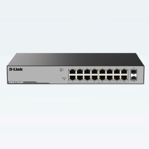 D-Link DGS-F1016P 16 Port Gigabit Unmanaged POE Switch, with 2 SFP ports 250 watts