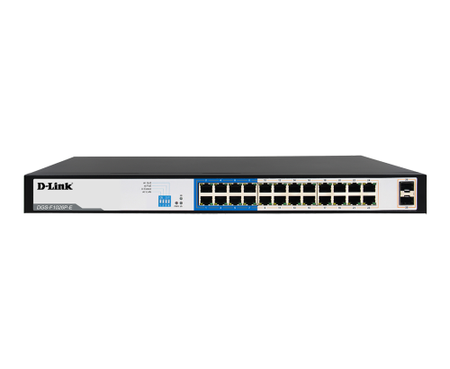 D-Link 250M 24-Port 1000Mbps PoE Switch, With 2 SFP Ports, IEEE 802.3af/at POE, 250W Total Power Budget, Plug and Play Installation | DGS-F1026P-E