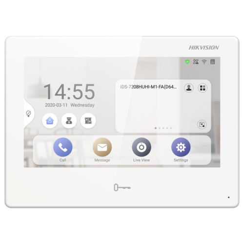 Hikvision DS-KH9310-WTE1 Video Intercom Network Indoor Station, 7-inch 1024 × 600 Colorful TFT Capacitive touch screen, 1 GB RAM, 4GB ROM, Android OS, Built-in microphone & loudspeaker
