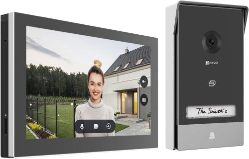 EZVIZ HP7 2K  Smart Home Video Doorphone, 2K Resolution, 7-Inch Color Touch Screen, Remote Door/Gate Unlock, 2-Wire, Smart Human Motion Detection, Two-Way Talk (Supports voice changer feature), Supports 2.4 / 5 GHz Dual-Band Wi-Fi, Weatherproof Design
