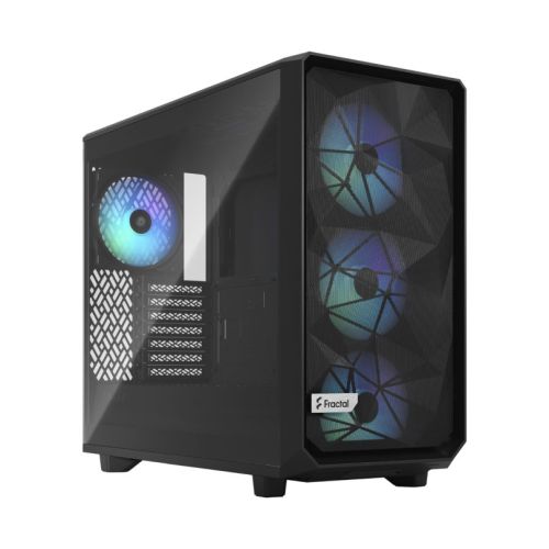 Fractal Design Meshify 2 Lite RGB E-ATX Mid Tower Case, 120/140mm Fan Size, 3.5"/2.5" Drive, 7 Expansion Slots, 360mm Radiator Support, Tempered Glass Side Panel, Black | FD-C-MEL2A-05
