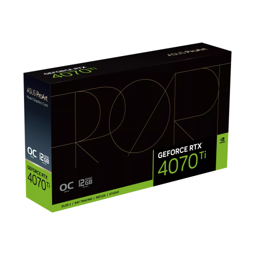 ASUS ProArt GeForce RTX 4070 Ti OC Graphics Card, 12GB GDDR6X 192-bit Memory, 2730 MHz Boost Clock, 7680 CUDA Cores, 21 Gbps Memory Speed, PCI Express 4.0, HDMI / DP | 90YV0J30-M0NA00