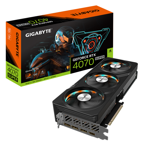 Gigabyte GeForce RTX 4070 SUPER GAMING OC 12G Nvidia DLSS 3 Graphic card, 12 GB GDDR6X 192 bit, 7168 CUDA Cores, PCI-E 4.0, max resolution 7680x4320, Dual BIOS, RGB Fusion, 4 Years Warranty | GV-N407SGAMING OC-12GD