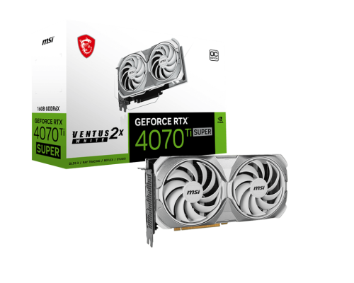 MSI NVIDIA GeForce RTX 4070 Ti SUPER 16G VENTUS 2X WHITE OC  Graphic card, 16GB GDDR6X 256-bit 21 Gbps, CUDA Cores 8448 Units, 7680 x 4320 MAX Resolution, 2655 MHz Max Clocks, White | 912-V513-629