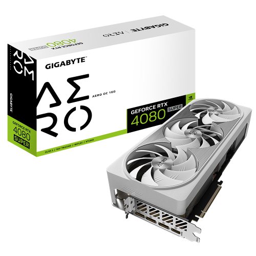 Gigabyte GeForce RTX 4080 SUPER AERO OC 16G Graphics card, NVIDIA DLSS 3,16 GB 256 bit 23 Gbps GDDR6X, 2595 MHz Core Clock, 10240 CUDA Cores, Ultra-efficient Ada Lovelace arch, and full ray tracing, White | GV-N408SAERO OC-16GD