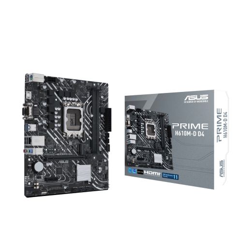 Asus Prime H610M-D D4 Mic ATX Motherboard, LGA 1700 Socket, DDR4 Support, PCIe 4.0, M.2 Slot, 1Gb Ethernet, HDMI, D-Sub, USB 3.2 Gen, SATA 6 Gbps, COM Port, LPT / RGB Header | 90MB1A00-M0EAY0