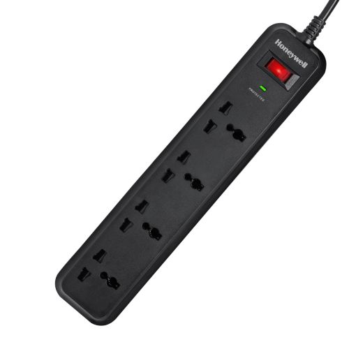 Honeywell Surge Protector, 4 Universal Sockets, 2 Meter Cord, 15000Amp, Device Secure Warranty, Automatic Overload Protection, Spike GuardExtension Board, Master Switch, 3Year Manufacturer Warranty