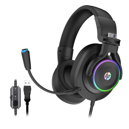 HP H500GS USB Wired Gaming Headphones, 50mm Drivers, 7 1 Stereo Bass Sound, RGB LED Lighting, Noise Isolating Over Ear Gaming Headset with Adjustable Mic, for PS5,PS4, Xbox One, PC, Black 9AJ66AA