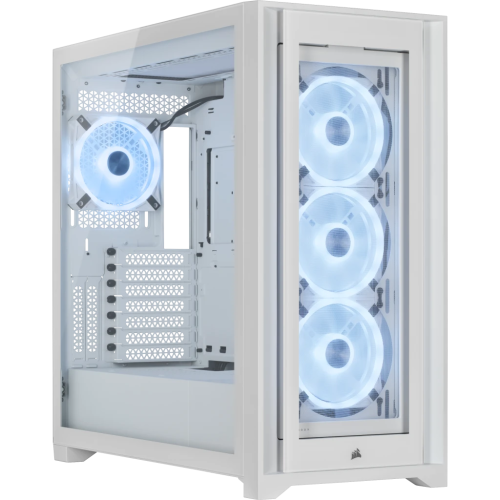 Corsair iCUE 5000X RGB QL Edition Mid-Tower ATX Case, White, Tempered Glass, Pre Fitted QL120 RGB fans and an iCUE Lighting NodeCORE, 9x Expansion Slots | CC-9011233-WW