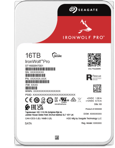 Seagate 16TB IronWolf Pro SATA III 3.5" Internal NAS HDD, Up to 270 MB/s Data Transfer Rate, 7200 rpm, 256MB Cache, 2.5Mn Hours MTBF, 550TB / Year Workload Rate, Rescue Data Recovery | ST16000NT001