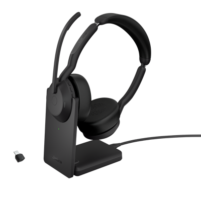 Jabra Evolve2 55 Link380c UC Stereo Headset w Charging Stand, 4 microphones for professional audio quality, Pair up to 8 devices, Up to 18 hours battery life  25599-989-889-01