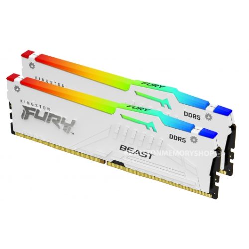 Kingston FURY Beast RGB 32GB (16GB x2) DDR5 5600MTs DIMM [XMP], Overclocking, Plug N Play, Infrared Syncing, White    KF556C40BWAK2-32