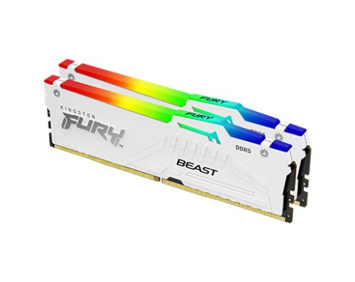 Kingston Fury Beast RGB 64GB (32GB x2) DDR5 Desktop Memory Kit, 6000MTs Memory Speed, CL40 CAS Latency, Non-ECC, Intel XMP 3.0, 1.35v, 288 Pin, White  KF560C40BWAK2-64