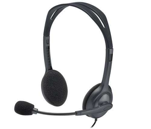 Logitech H111 Stereo Headphones, Bi-directional Microphones Type, Adjustable Headband, 1.3m Cable Length, 3.5mm Audio Jack, Black | 981-000593
