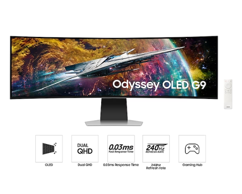 Samsung 49" G95SC Odyssey OLED G9 240Hz Smart Gaming Monitor, DQHD (5,120 x 1,440), 0.03ms(GTG), 1800R Curvature, 32:9 Super Ultra-wide screen, Eye Saver Mode, Quantum Dot Color, Flicker Free, Game Mode, AMD FreeSync Premium Pro | LS49CG954SUXXU