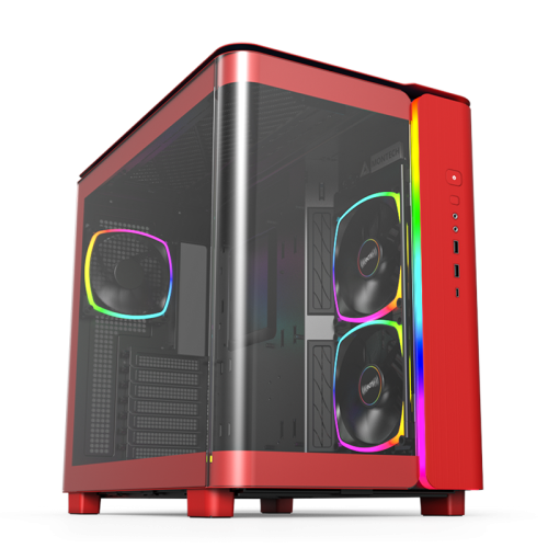 Montech KING 95 PRO Middle Tower Case, Duo Airflow Modes ( Turbo Mesh Mode & Elegant Glass Mode ), SPCC/Tempered glass, 4x120mm ARGB PWM Fans, Type-Cx1/USB3.0x2/Mic/Audiox1/LED Buttons | King 95 Pro Red