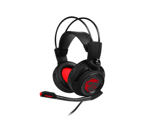 MSI DS502 Enhanced Virtual 7.1 Gaming Headset, Large 40mm Drivers, Closed Ear Cup Design, Vibration System, LED Lighting, Adjustable Microphone, Self-Adjusting Headband, Black - Red  S37-2100911-SV1