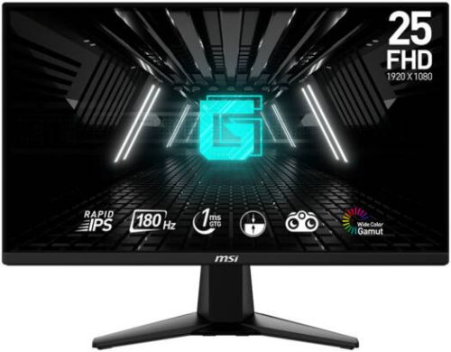 MSI G255F Gaming Monitor, 24.5 FHD Rapid IPS Display, 180Hz Refresh Rate, 1ms (GtG) Response Time, AdaptiveSync Technology, Wide Color Gamut True Color, Edge-to-Edge Design, Black  G255F