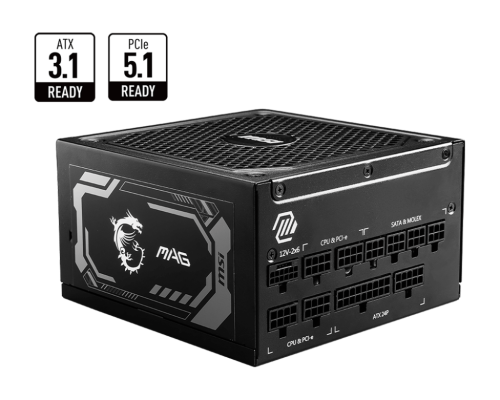 MSI MAG 1250GL PCIE 5 Gaming Power Supply, ATX 3.1 & PCIE 5.1 Ready, Full Modular, 80 Plus Gold Certified 1250W, Compact Size, ATX PSU, Black  306-7ZP9A18-ECO
