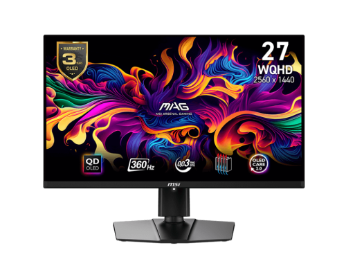 MSI MAG 271QPX Gaming Monitor, 26.5 WQHD QD-OLED Display, 360Hz Refresh Rate, 0.03ms (GtG) Response Time, AdaptiveSync Technology, 1.07B Display Colors, Black  9S6-3CD89T-008