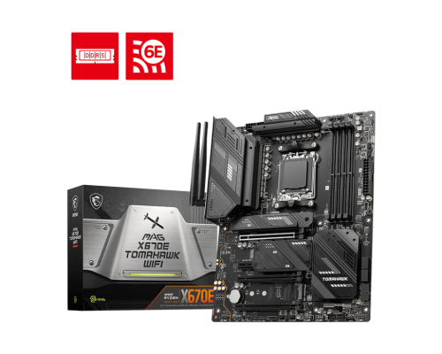 MSI MAG X670E TOMAHAWK WIFI AM5 Motherboard, AMD X670 Chipset, 4x DDR5 Slots, 192GB Max Memory Support, AMD Wi-Fi 6E, Bluetooth 5.3, PCI-E x16, 4x M.2, 1x HDMI / 1xDP, USB 3.2 Type-C | 911-7E12-003