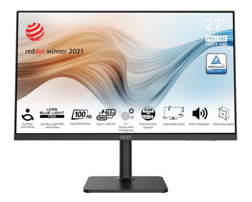 MSI Modern MD272XP Business Monitor, 27 FHD IPS Display, 100Hz Refresh Rate, 1ms (MPRT) Response Time, AMD FreeSync Technology, 16.7M Display Colors, KVM Switch Design, Black  MD272XP