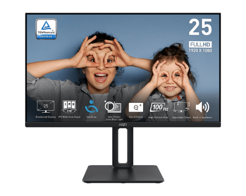 MSI Pro MP251P Business Productivity Monitor, 24.5 FHD IPS Display, 100Hz Refresh Rate, 1ms (MPRT) Response Time, AMD FreeSync Technology, Built-In 2x 2w Speakers, Black  9S6-3PC29M-016