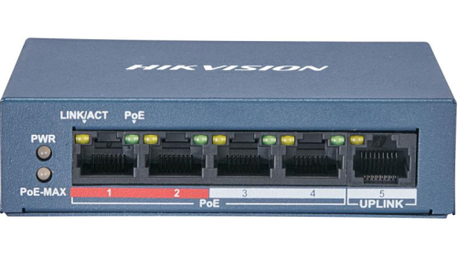 Hikvision DS-3E0105P-E/M(B) 4 Port Fast Ethernet Unmanaged PoE Switch, 4 x 10/100 Mbps PoE port,1× 10/100 Mbps RJ45 port, Up to 300 m Long Range PoE Transmission