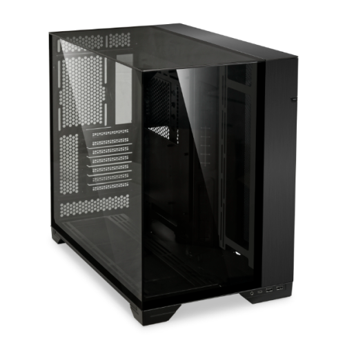 LIAN LI O11 Vision BlackATX Mid Tower Computer Case, Brushed Aluminum, 3mm Tinted Top Tempered Glass, Inner Corner Silkscreen, 4mm Tinted Side and Front Tempered Glass. Black Coated Mesh Panel  | G99.011VX.00