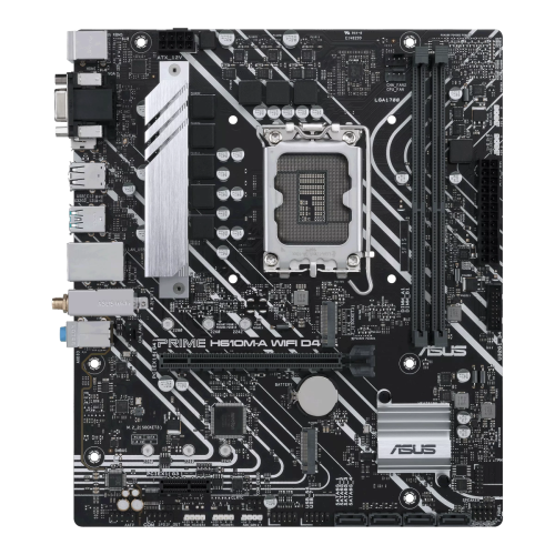 ASUS PRIME H610M-A WIFI D4 Intel H610 (LGA 1700) mic-ATX motherboard with DDR4, PCIe 4.0, dual M.2 slots, Intel 1 Gb Ethernet, WIFI 5, DisplayPort, HDMI, D-Sub, USB 3.2 Gen 2 ports, SATA 6 Gbps, Addressable Gen 2 headers, and Arua Sync | 90MB1C80-M0EAY0