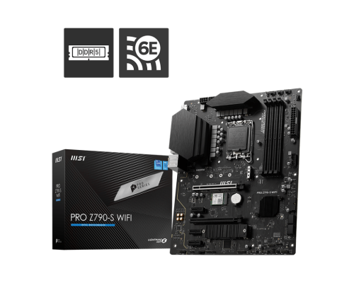 MSI Pro Z790-S WIFI 6E LGA 1700 ATX Intel Motherboard, Intel Z790 Chipset, 4x DDR5 Slot, 192GB Max Memory, 2x M.2 Storage, 4x SATA 6G, 2x PCI-E x16 Slot, HDMI / DP | 911-7D88-001