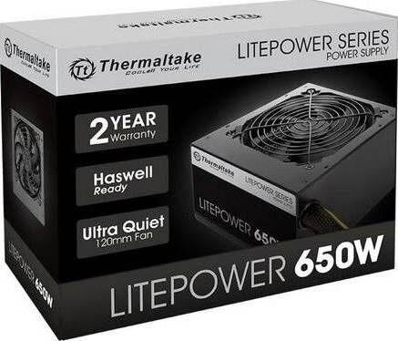 Thermaltake Litepower 650W Power Supply, Non Modular, ATX 2.3 & EPS, Active-PFC, PSU, 12cm, EU/Non, 80PLUS Black | PS-LTP-0650NPCNUK-2
