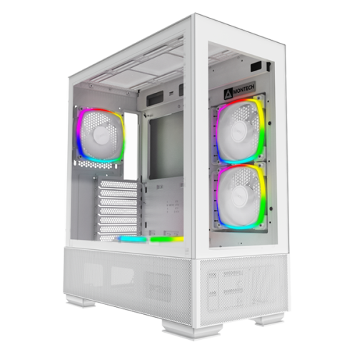 Montech Sky Two aRGB ATX Mid Tower Computer Cases, Up to 360mm Radiator Support, 4x Preinstalled PWM Fans, Side & Bottom Dust Filter, Built-In Cable Management, White | SKY TWO WH