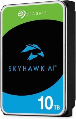 Seagate 10TB SkyHawk AI 7200 Rpm 3.5" Internal Surveillance HDD (Retail), SATA III 6 Gb/s Interface, 256MB Cache Memory, 245 MB/s Max Sustained Transfer Rate, 2 Million Hours MTBF | ST10000VE001