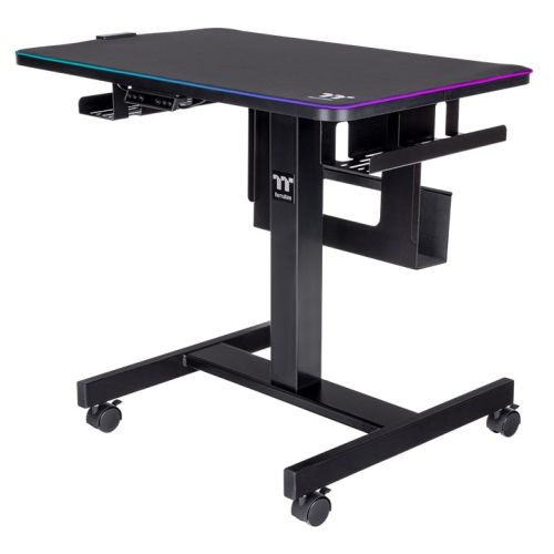 Thermaltake CYCLEDESK 100 Height Adjustable Movable Gaming Desk with Waterproofing RGB Mouse Pad, 28 3 ~ 46 Hight Adjustble, 4 Wheels Laptop Stand, Black GGD-CDW-BKEIRW-01