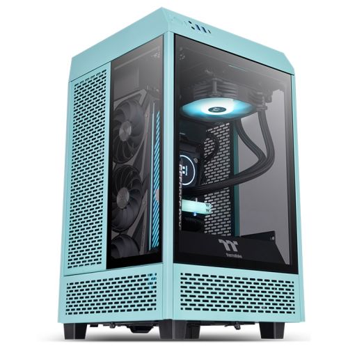 Thermaltake Tower 100 Turquoise Mini Chassis,  2x Preinstalled 120mm Fans, 462.8 x 266 x 266 mm (H X W X D), Tempered Glass x 3 (4mm thickness), 6.7” x 6.7” (Mini ITX) Motherboard Support, USB 3.2 (Gen 2) Type-C x 1, USB 3.0 x 2| CA-1R3-00SBWN-00
