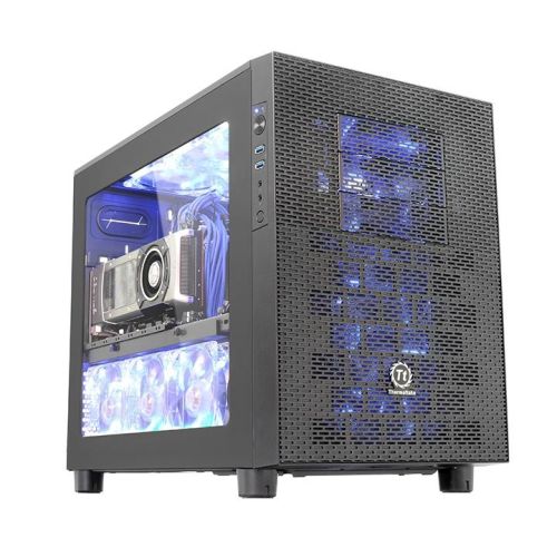 Thermaltake Core X2 mATX Cube Case, Transparent Window, Supports Up to Micro ATX MB, 5 Expansion Slots, USB 3.0 x 2, HD Audio x 1,  Black | CA-1D7-00C1WN-00