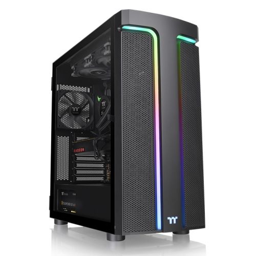 Thermaltake H590 TG ARGB Mid Tower Case, With 2 RGB lighting strips around the T shaped pillar, up to E-ATX Motherboards, 4x Drive Bays, 7 Expansion Slots, Black | CA-1X4-00M1WN-00