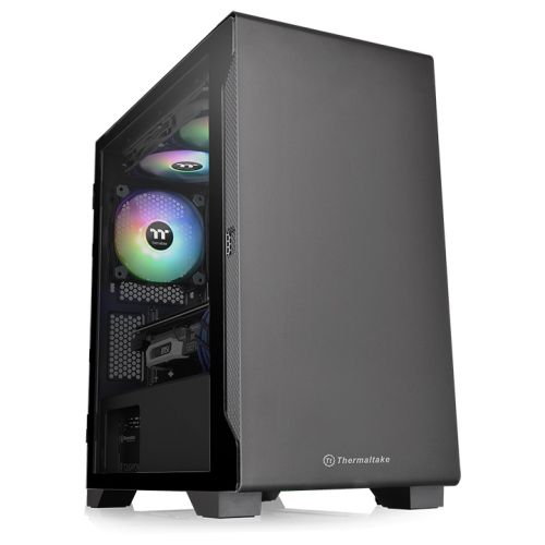 Thermaltake S100 Tempered Glass Micro-ATX Mini-Tower PC Case, With A Tempered Glass & Pre Installed Fan, Motherboards up to Micro-ATX, 4x Expansion Slots and Drive Bays, Black | CA-1Q9-00S1WN-00